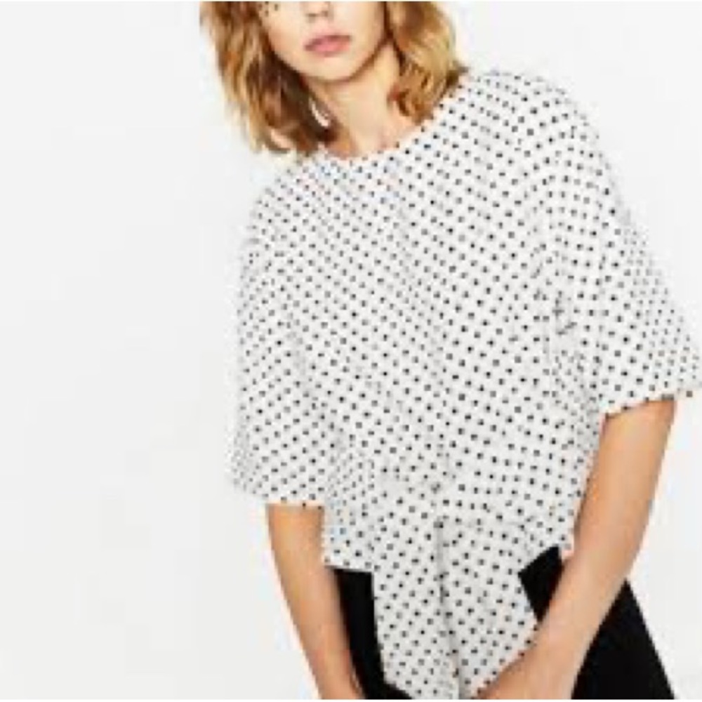 Zara Basic Collection Polka Dot Tie Front Kimono Sleeves Top Blouse
